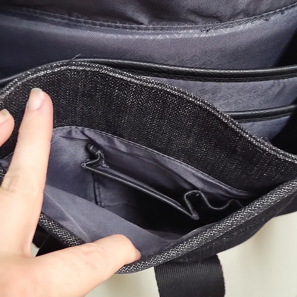Solo NY Black Denim and PU Leather Laptop Messenger Bag